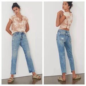 Pilcro Anthropologie‎ Jeans Womens 26 Blue Acid Wash Distressed Raw Hem Denim